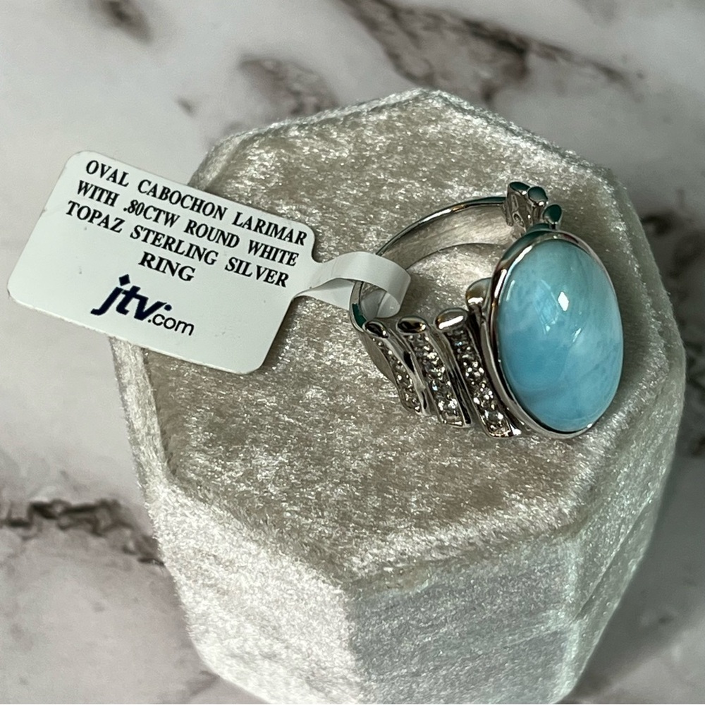 Larimar Wide Sterling Silver Ring White Topaz Accents Size 6 JTV NWT - Picture 5 of 7